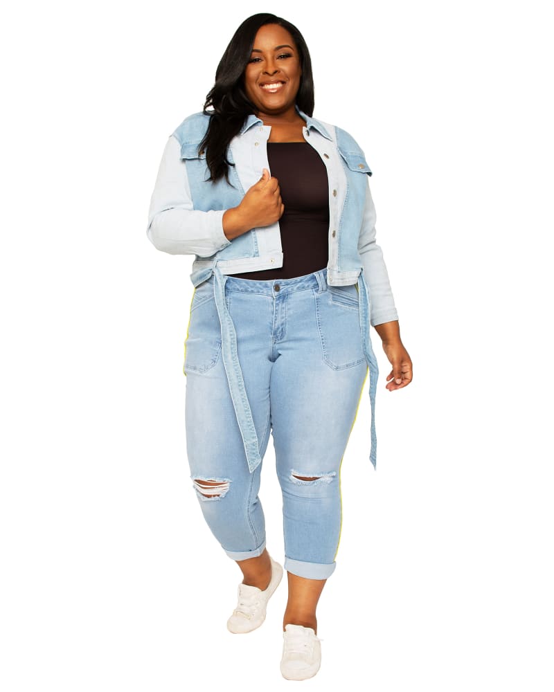 Belted online jeans jacket